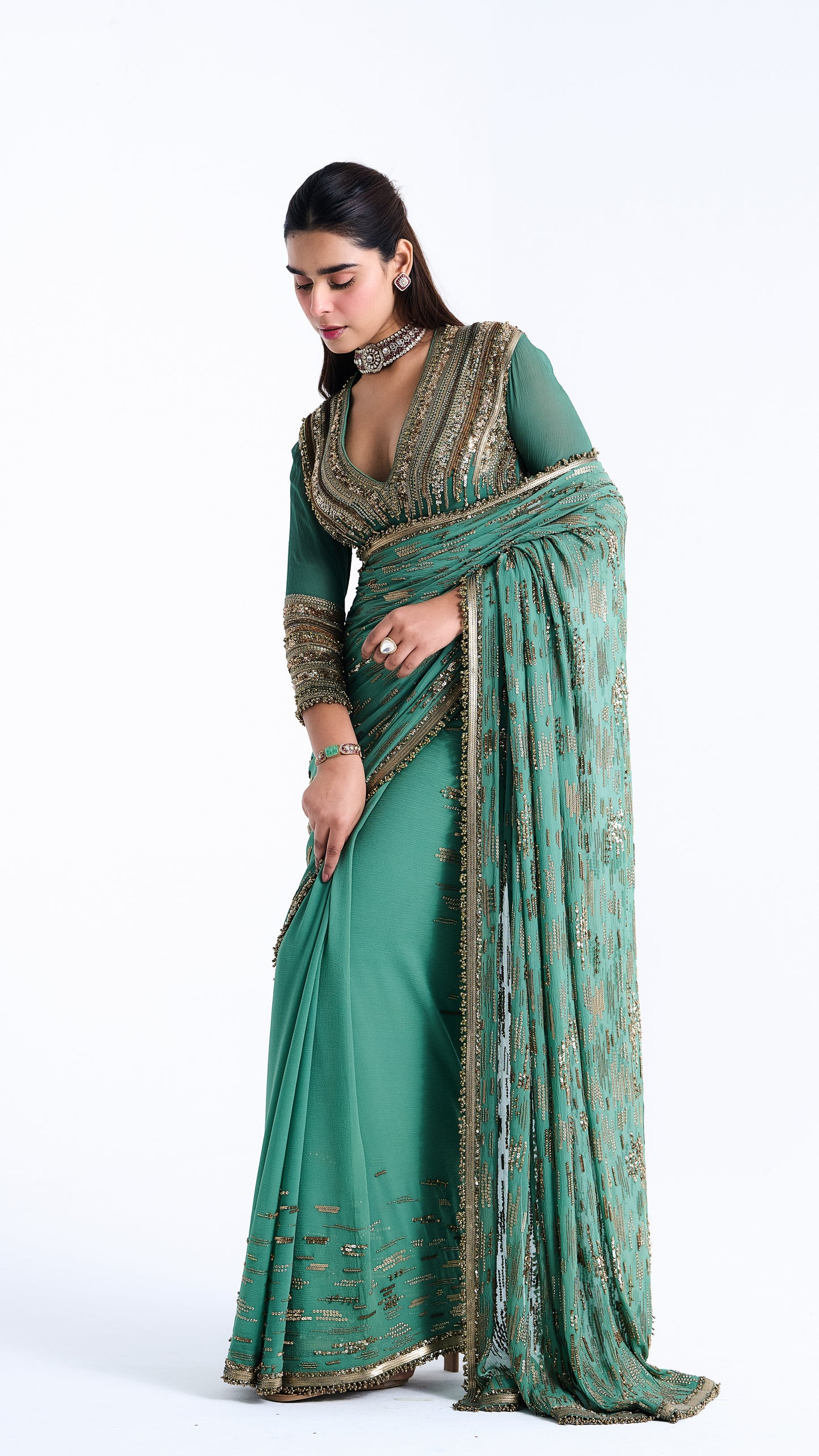 Sari Set in Abstract Sequin Embroidery