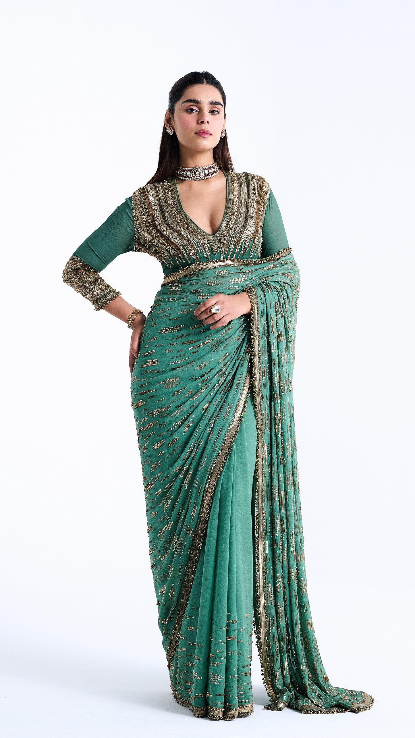 Sari Set in Abstract Sequin Embroidery