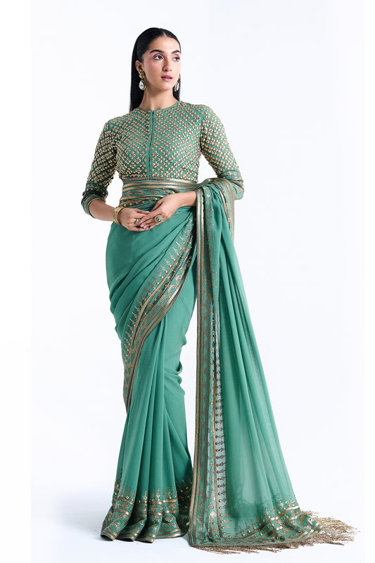 Sari Set in Sequin embroidery in Diya Border Design