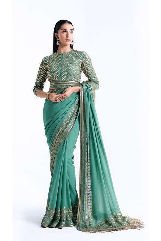 Sari Set in Sequin embroidery in Diya Border Design