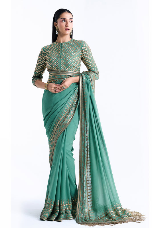 Sari Set in Sequin embroidery in Diya Border Design