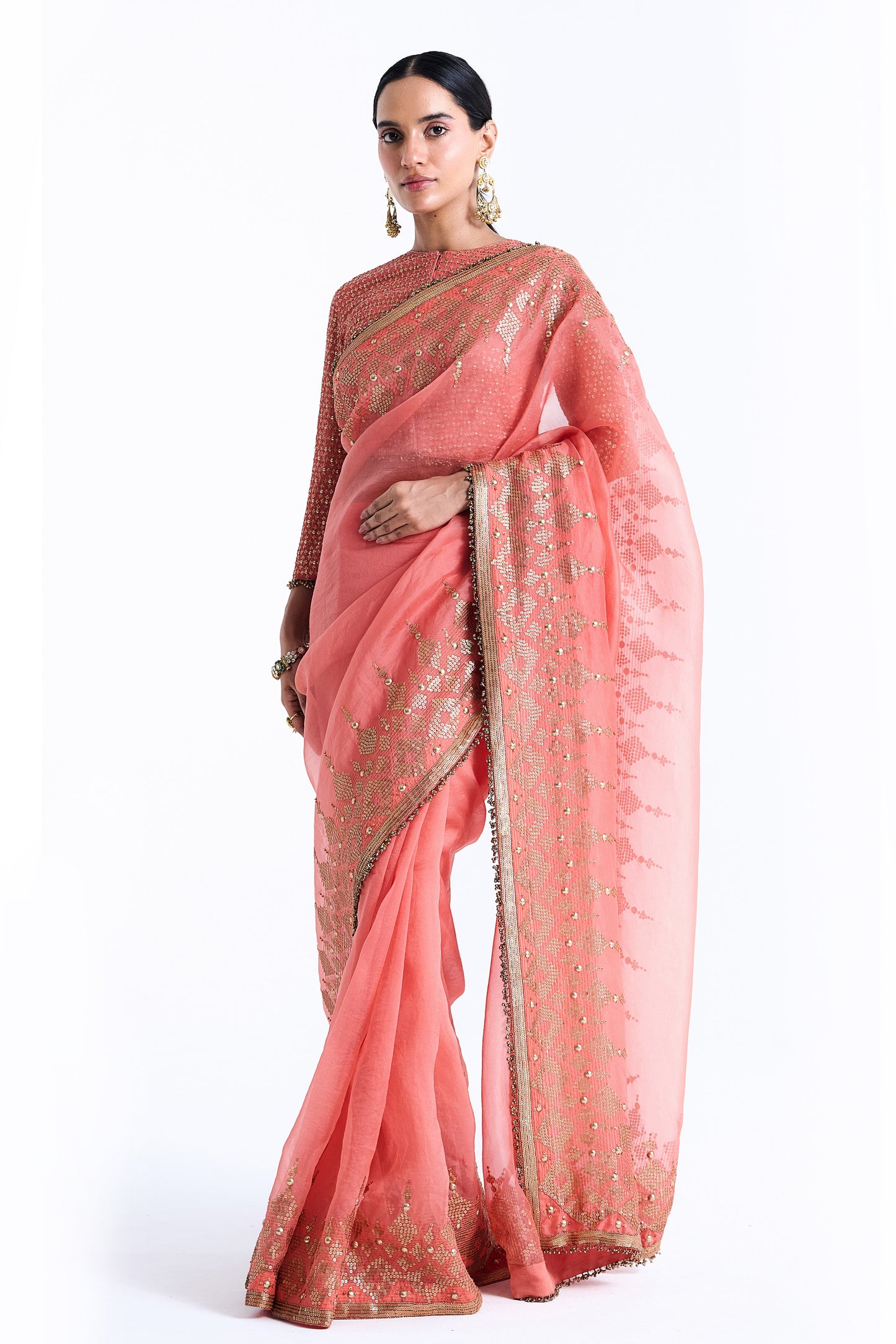 Sari Set in Sequin Diya Border Design