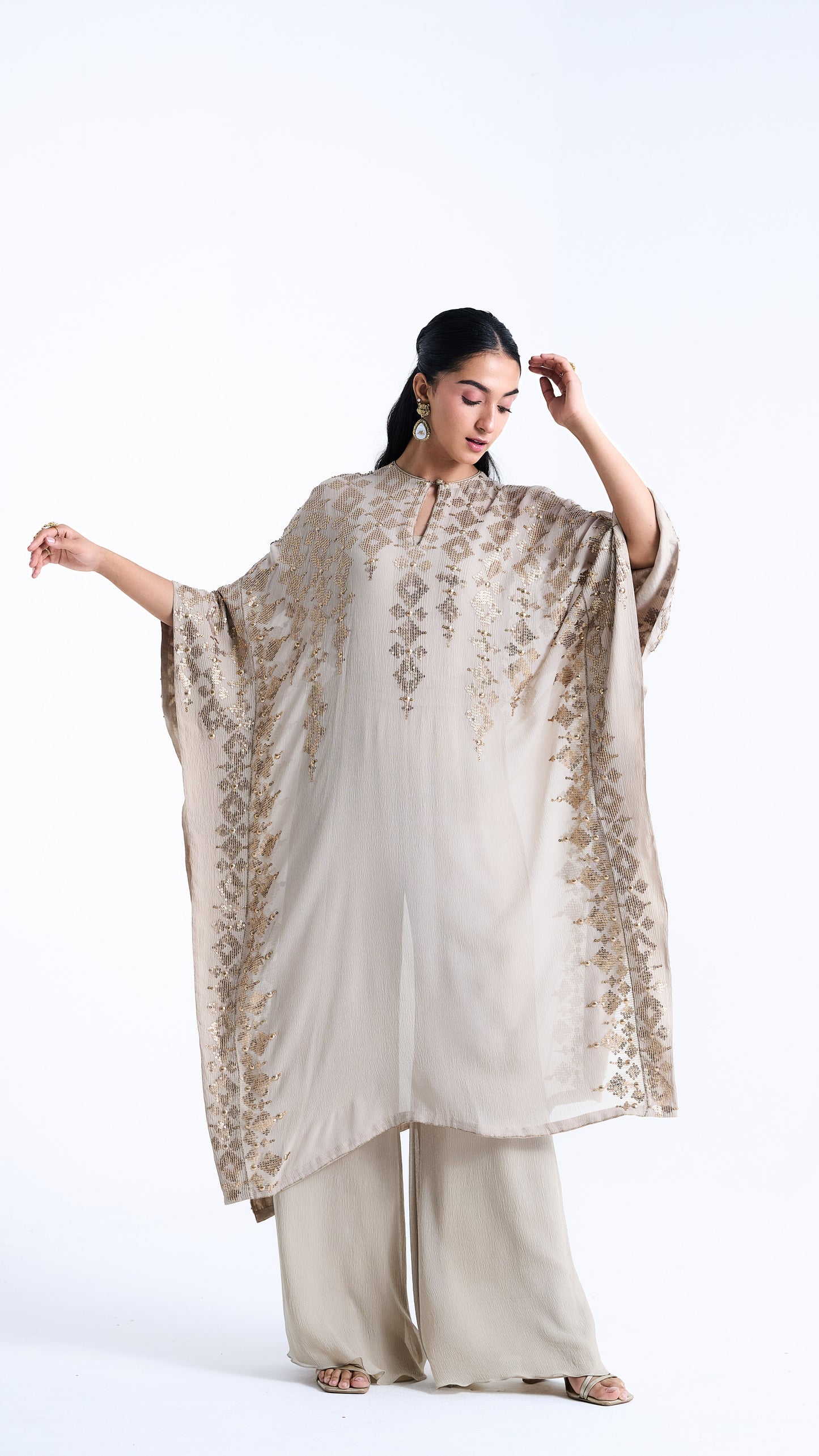 Kaftan Set in Sequin Embroidery in Diya Border Design
