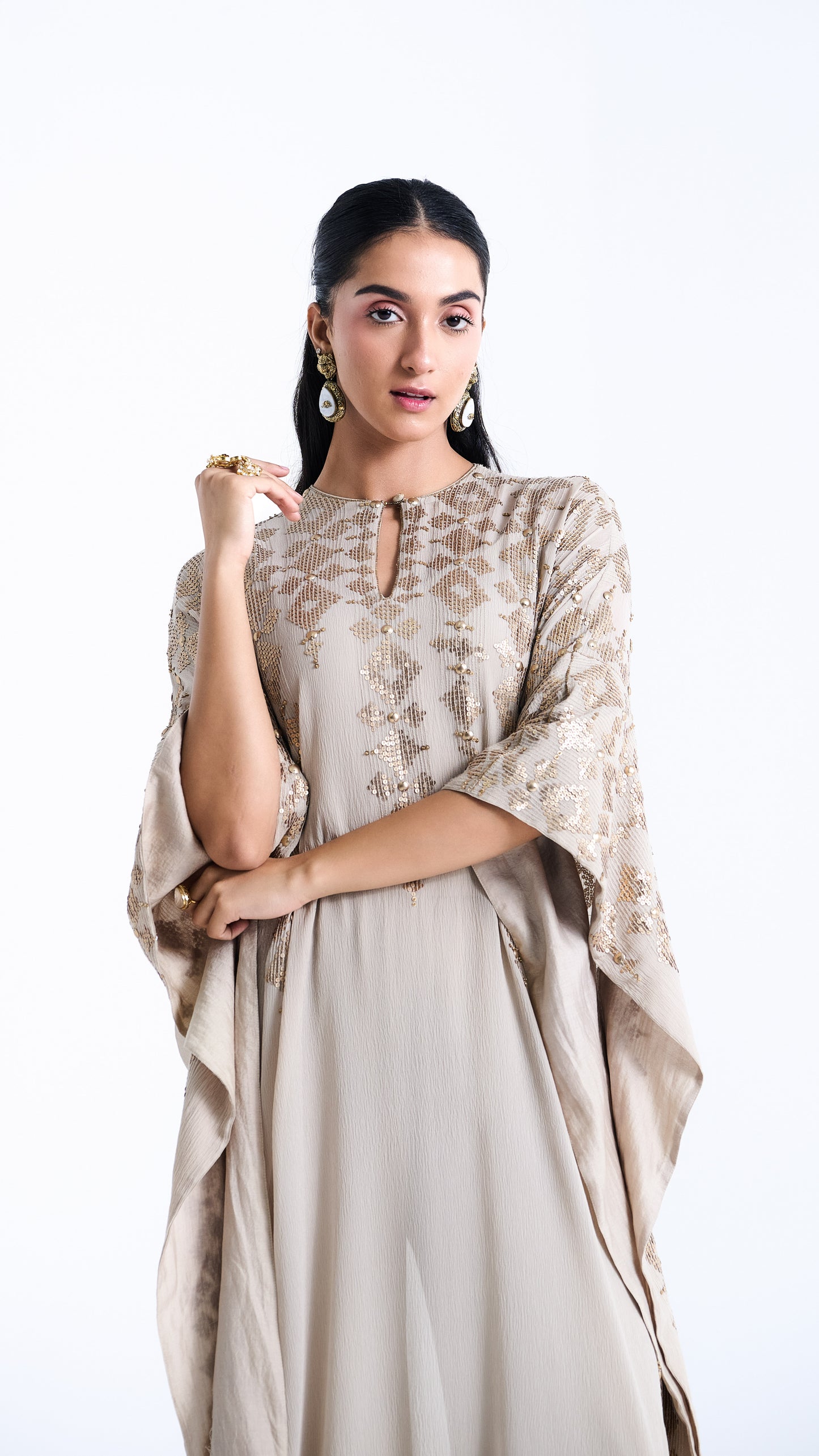 Kaftan Set in Sequin Embroidery in Diya Border Design
