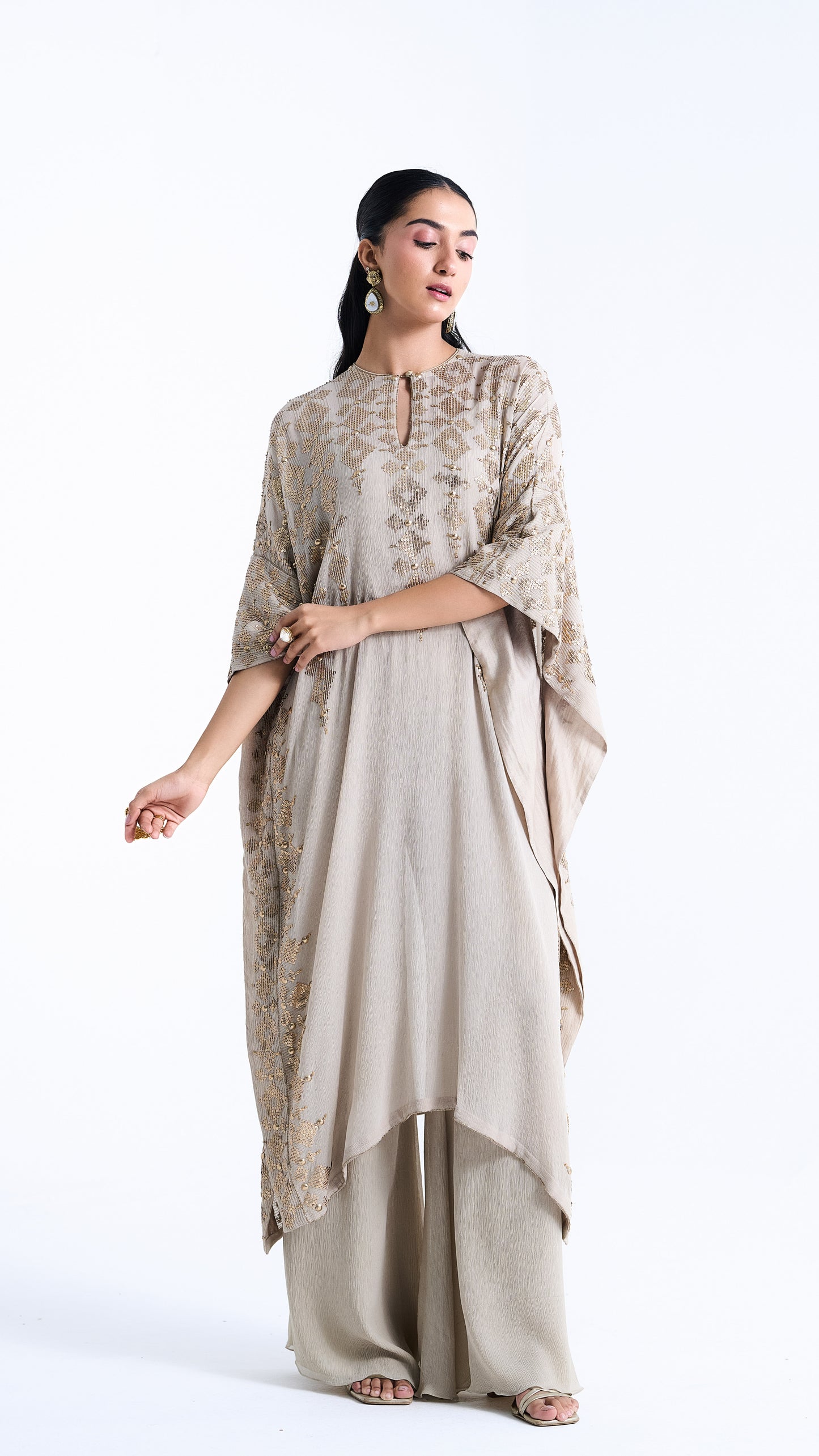 Kaftan Set in Sequin Embroidery in Diya Border Design