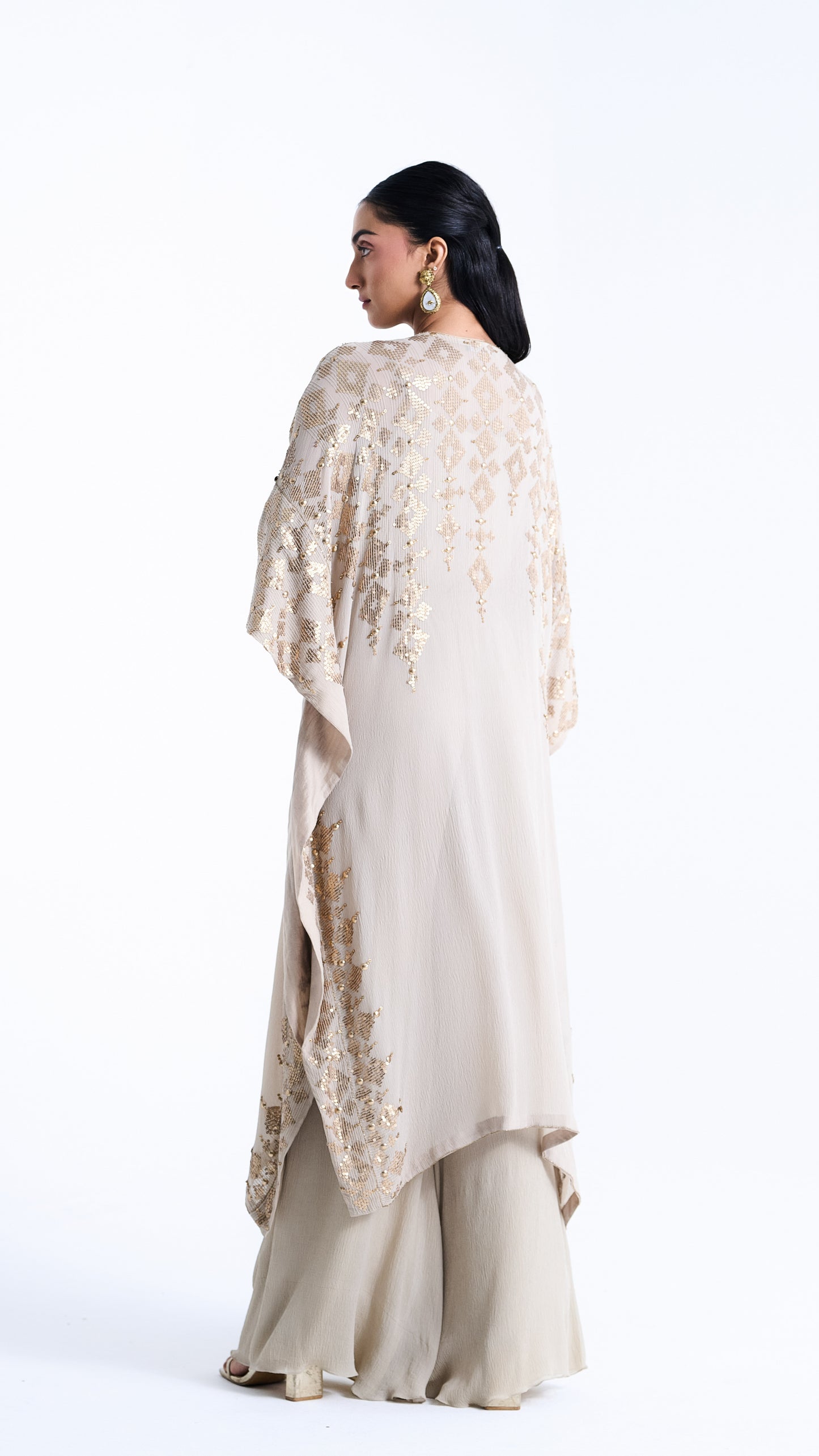 Kaftan Set in Sequin Embroidery in Diya Border Design