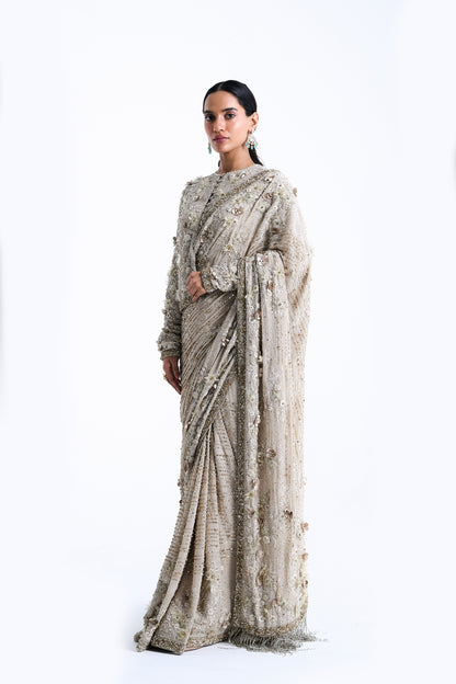 Sari Set in 3D Flower Embroidery