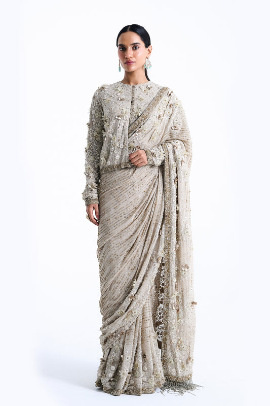 Sari Set in 3D Flower Embroidery
