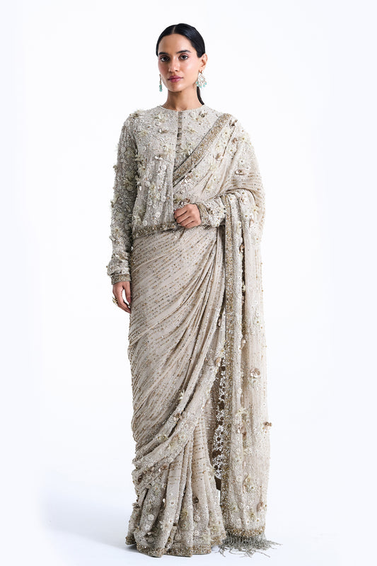 Sari Set in 3D Flower Embroidery
