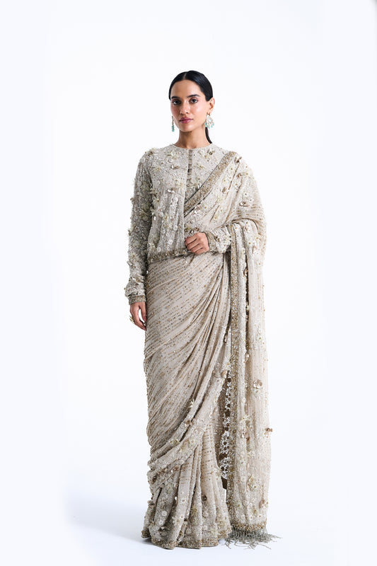 Sari Set in 3D Flower Embroidery