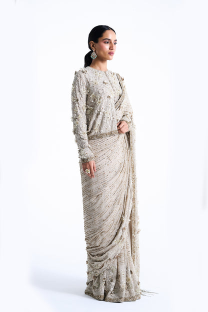 Sari Set in 3D Flower Embroidery