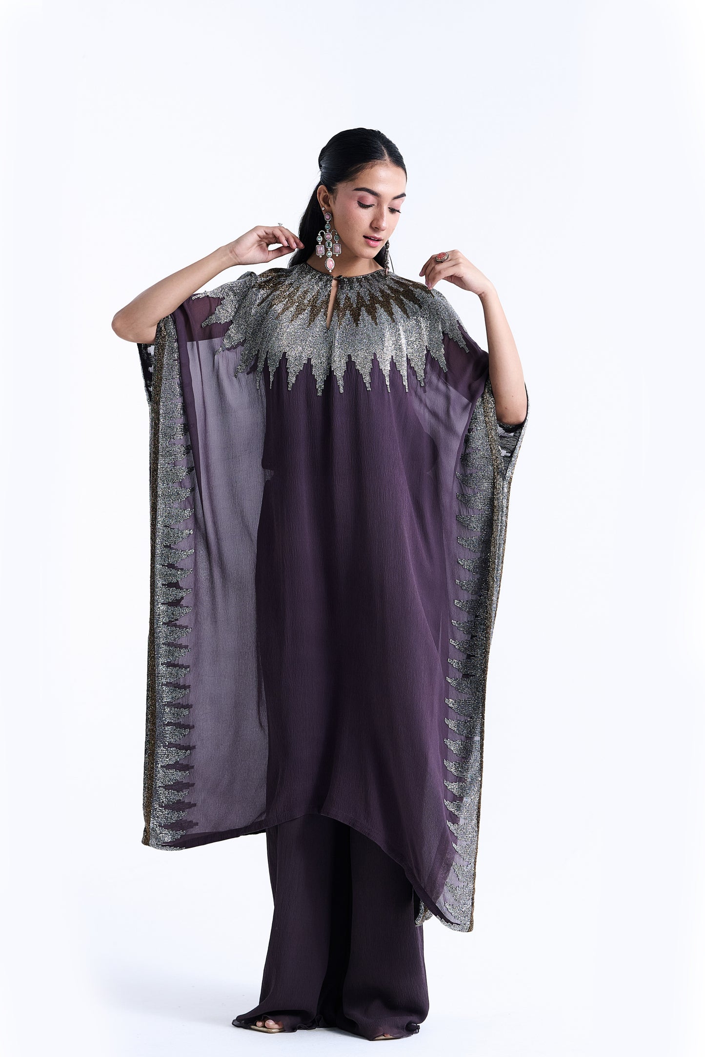 Kaftan Set in Zig Zag Cutdana Embroidery