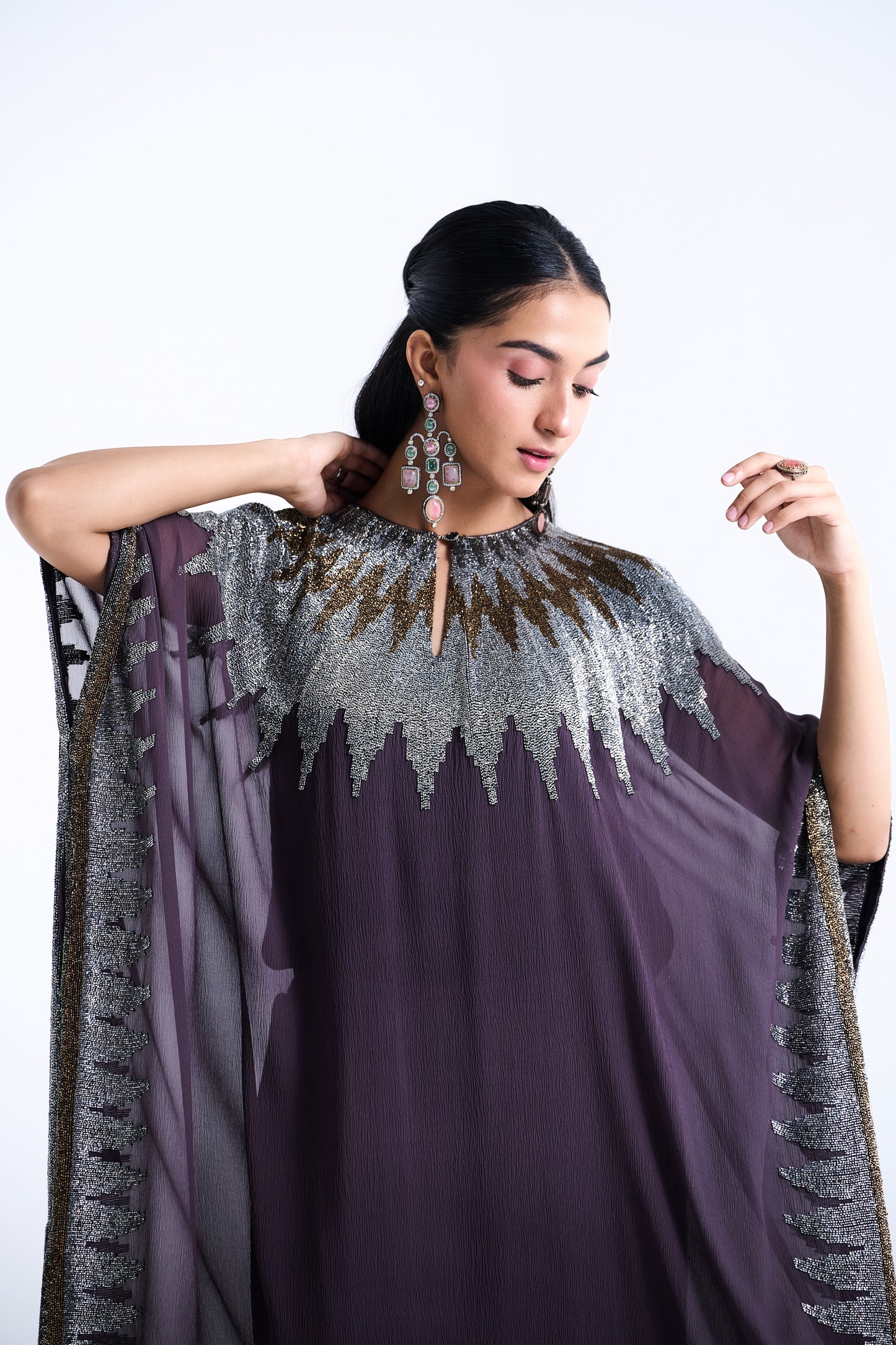 Kaftan Set in Zig Zag Cutdana Embroidery