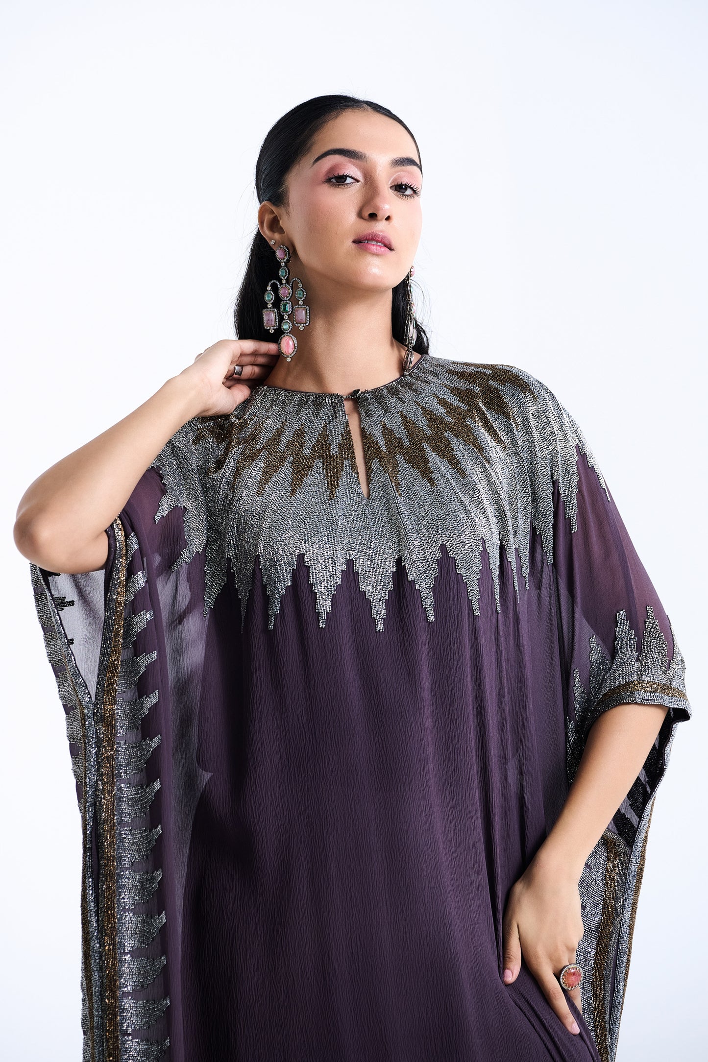 Kaftan Set in Zig Zag Cutdana Embroidery