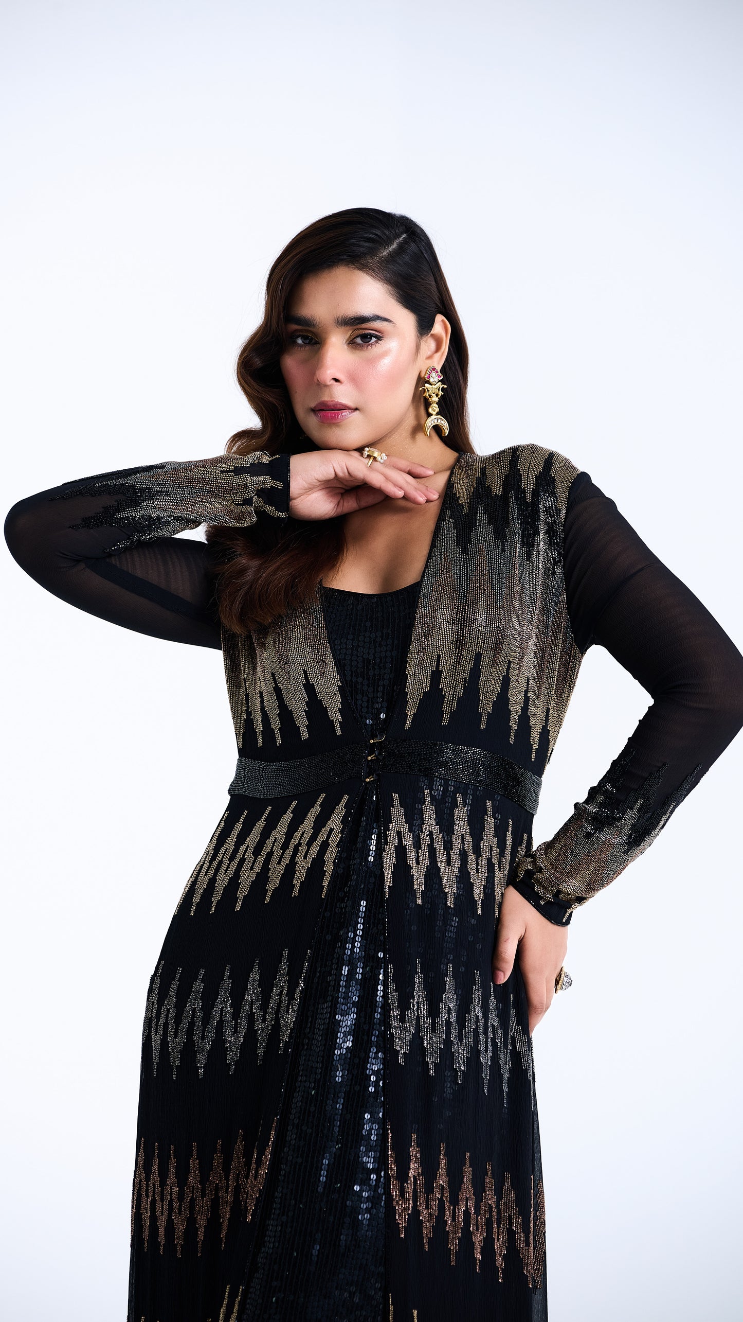 Jacket Set in Zig Zag Cutdana Embroidery