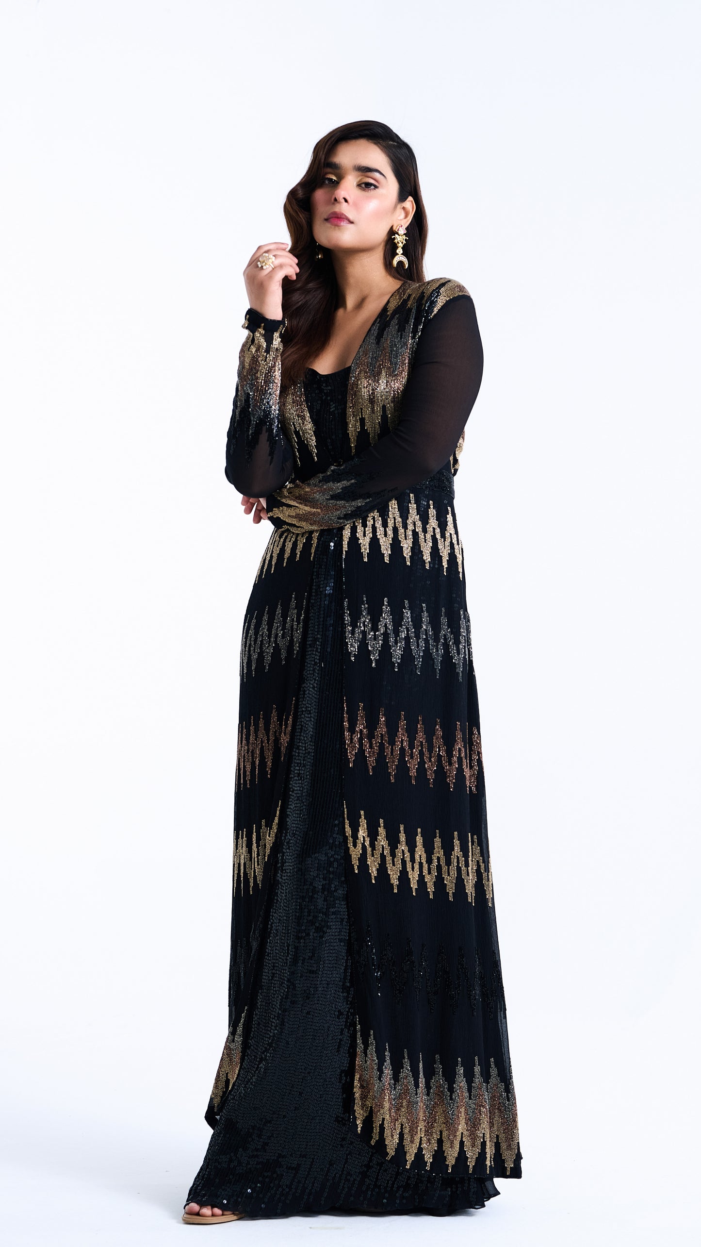 Jacket Set in Zig Zag Cutdana Embroidery