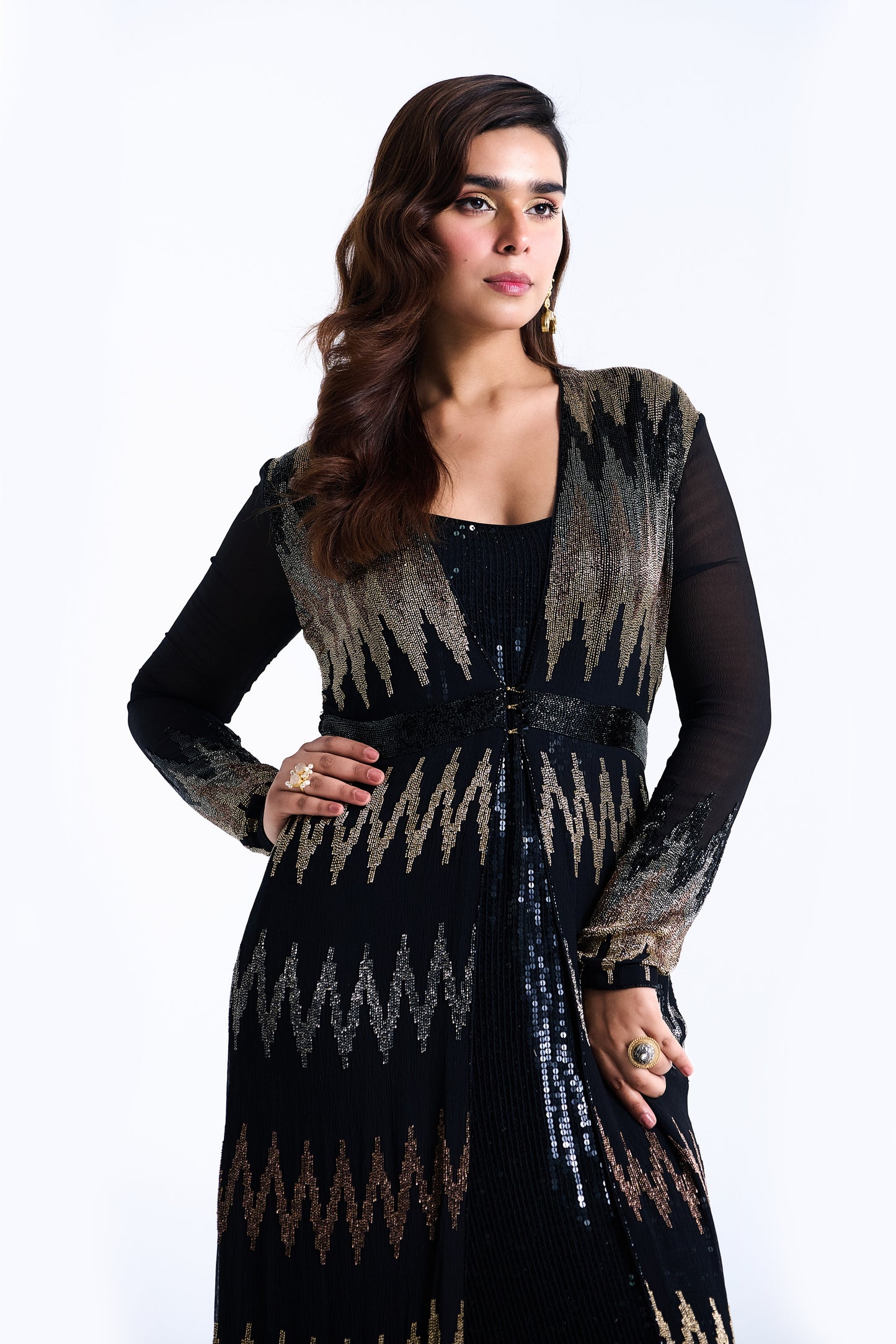 Jacket Set in Zig Zag Cutdana Embroidery