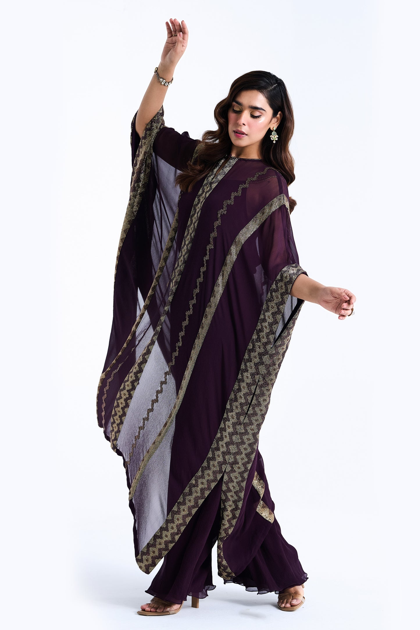 Kaftan Set in Mughal Pattern Cutdana Embroidery