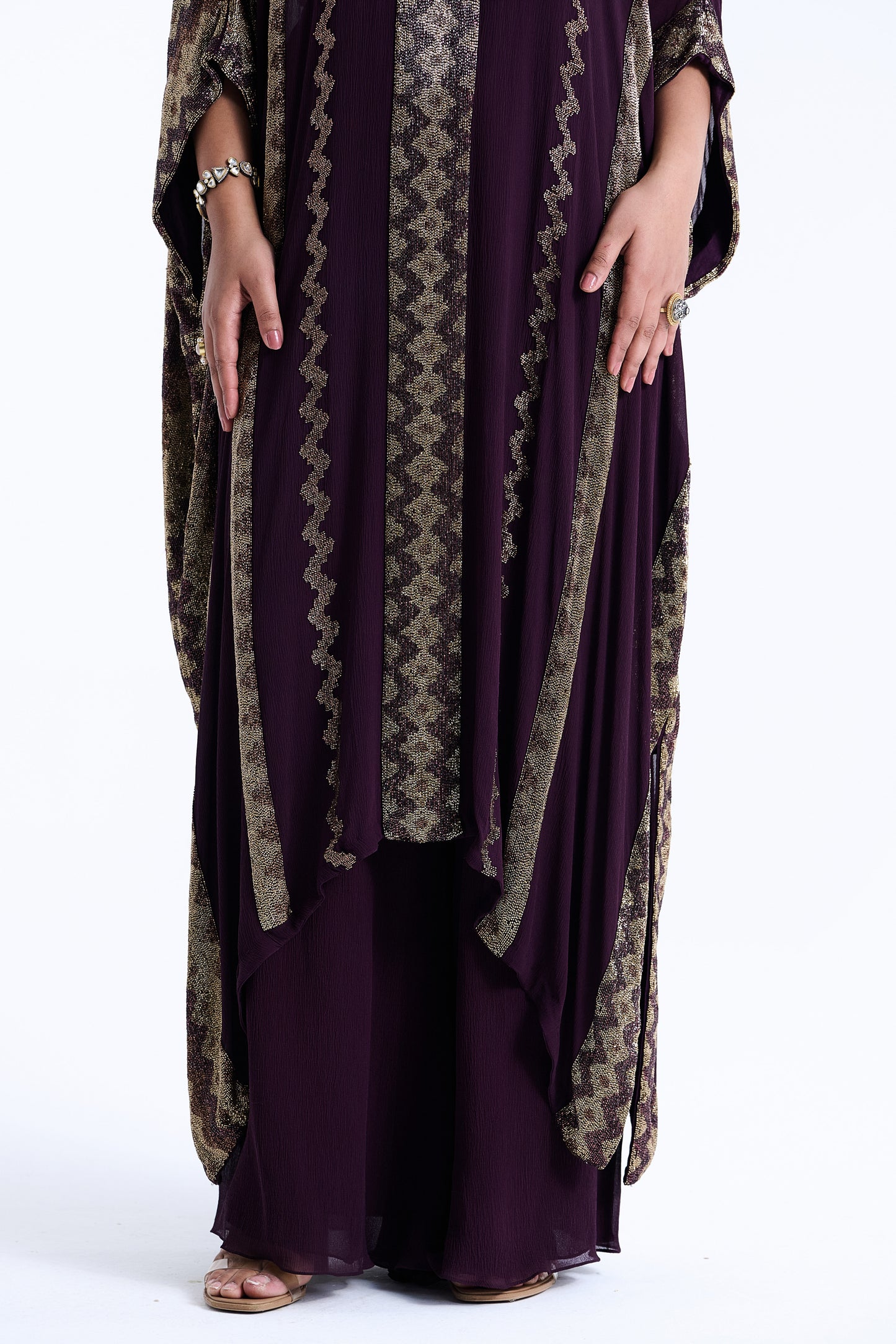 Kaftan Set in Mughal Pattern Cutdana Embroidery