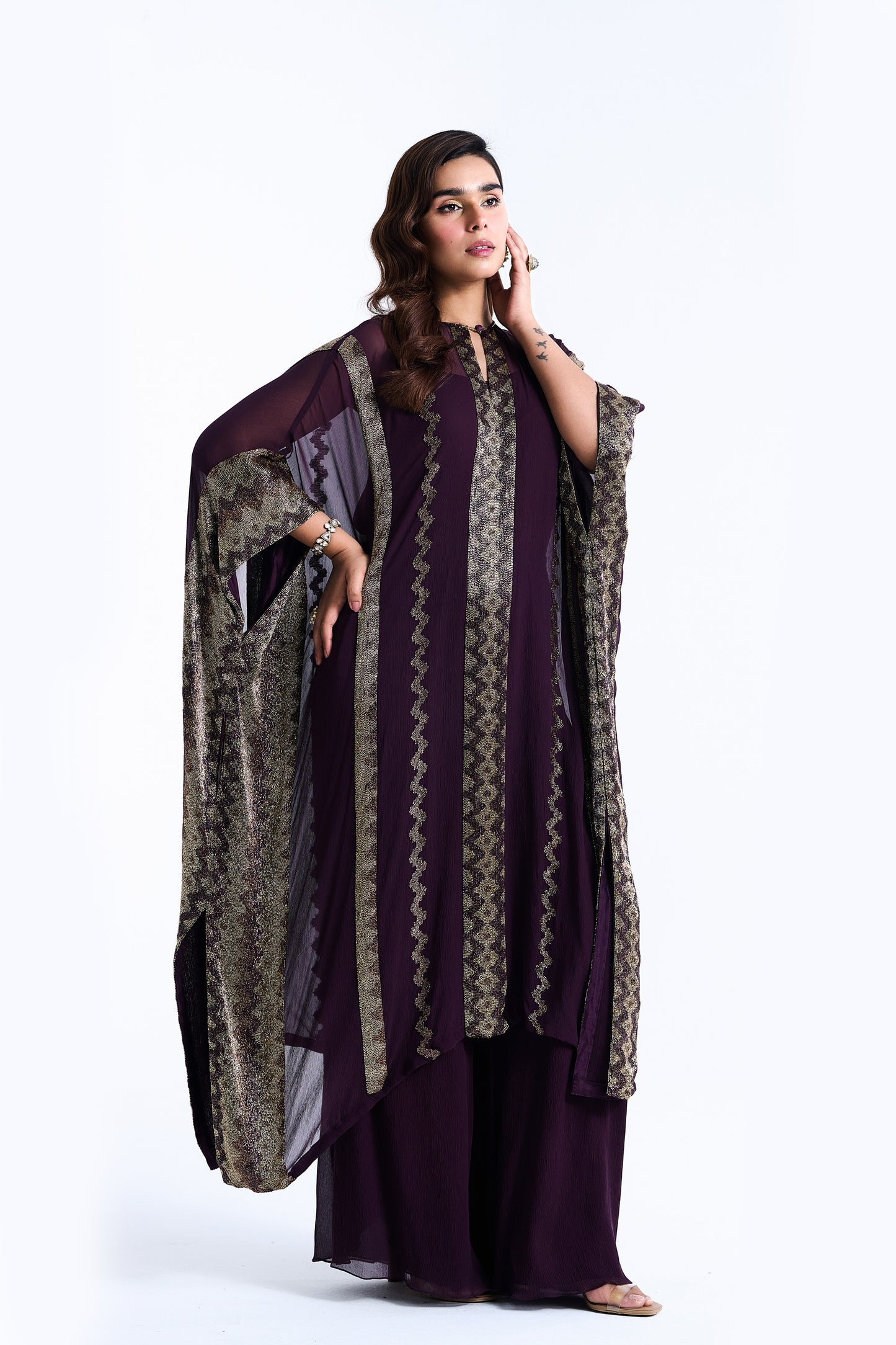 Kaftan Set in Mughal Pattern Cutdana Embroidery