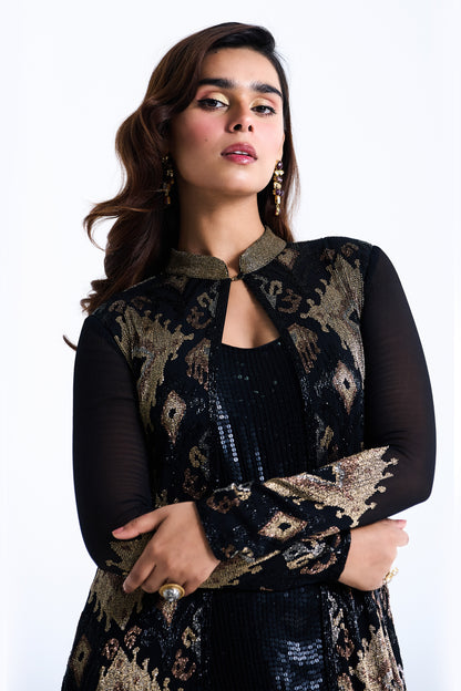 Jacket Set with Ikkat Cutdana Embroidery
