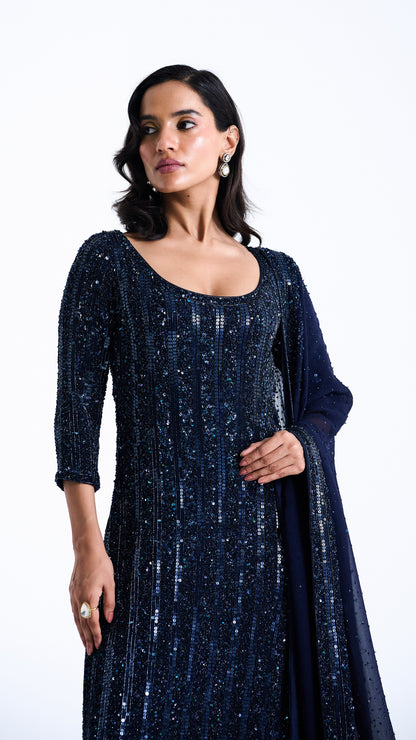 Kurta Set in Mixed Line Sequin Embroidery