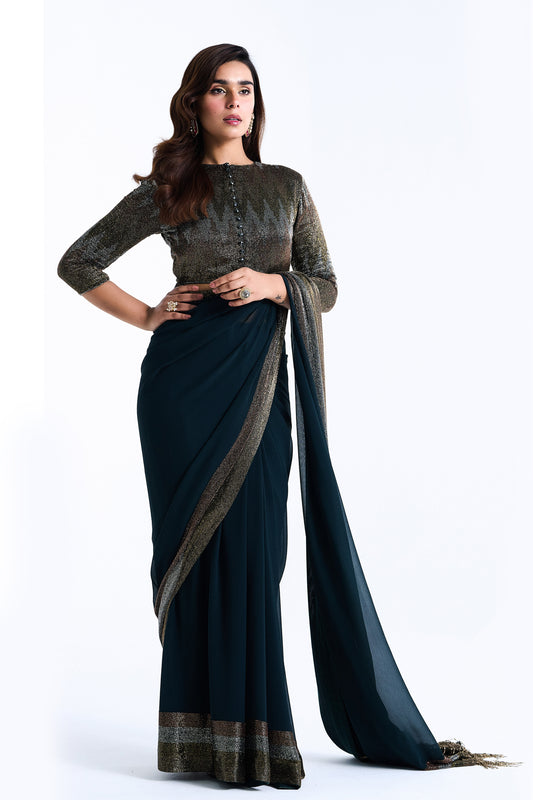 Sari Set with Zig Zag Cutdana Embroidery