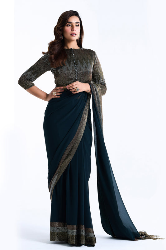 Sari Set with Zig Zag Cutdana Embroidery