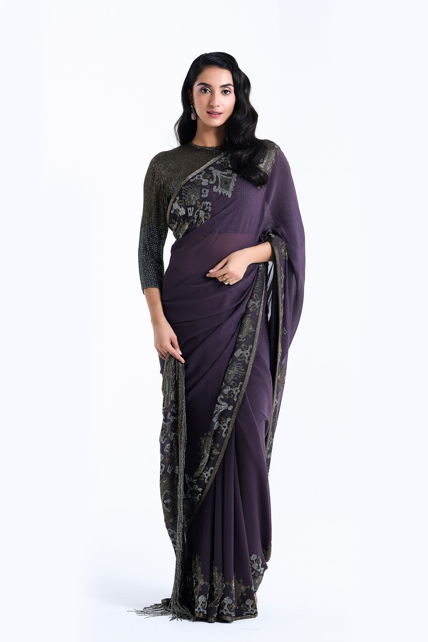 Sari Set in Ikkat Cutdana Pattern