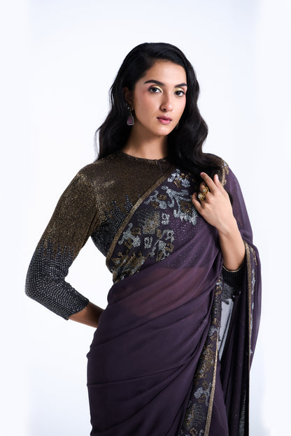 Sari Set in Ikkat Cutdana Pattern