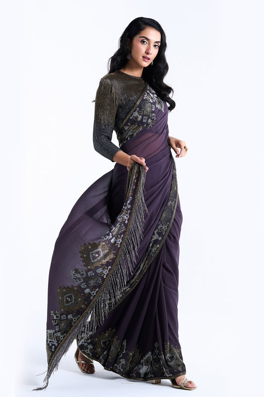 Sari Set in Ikkat Cutdana Pattern