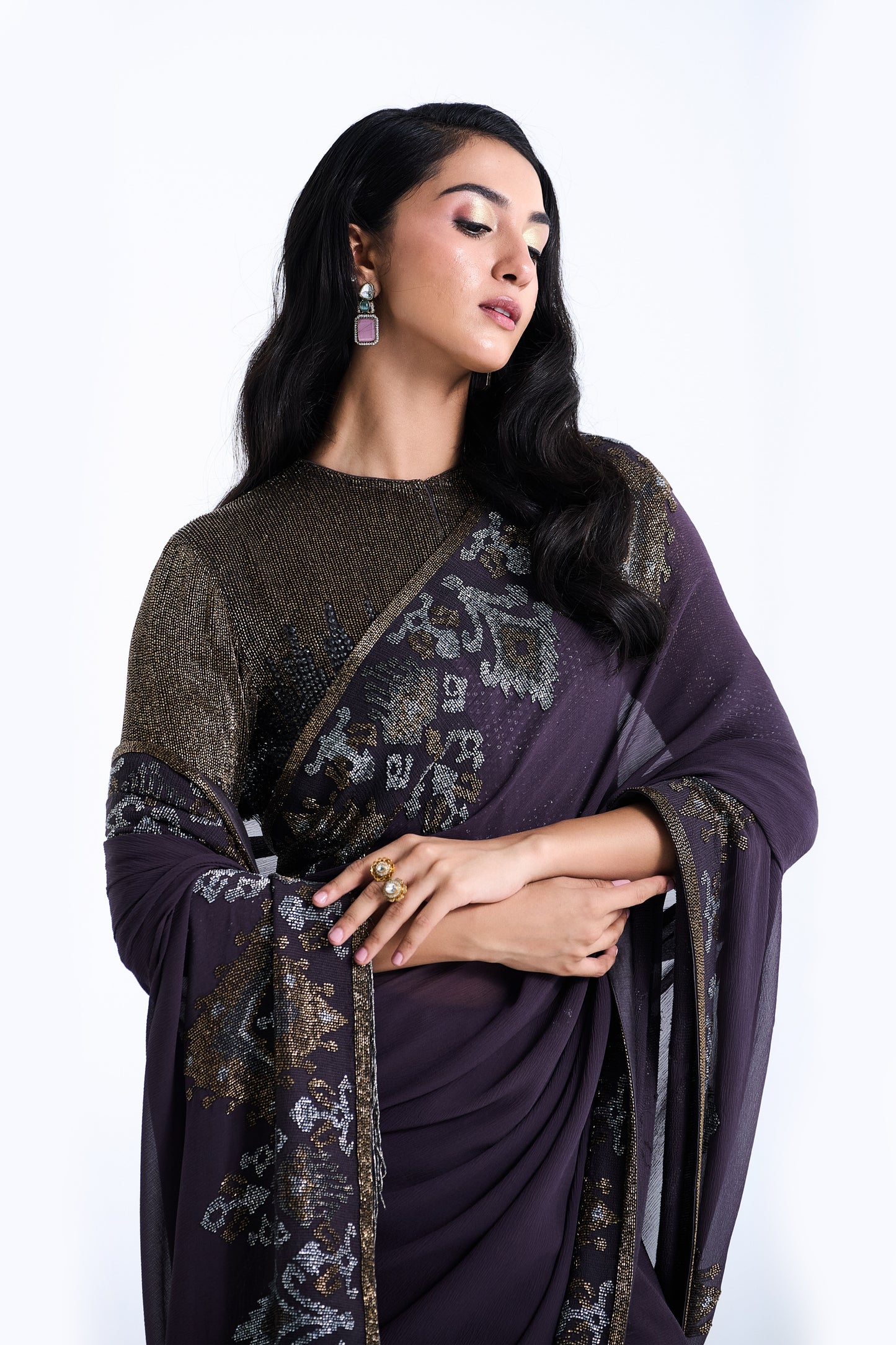 Sari Set in Ikkat Cutdana Pattern