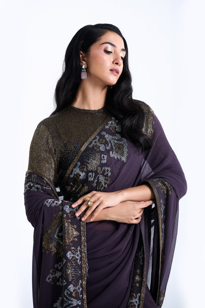 Sari Set in Ikkat Cutdana Pattern
