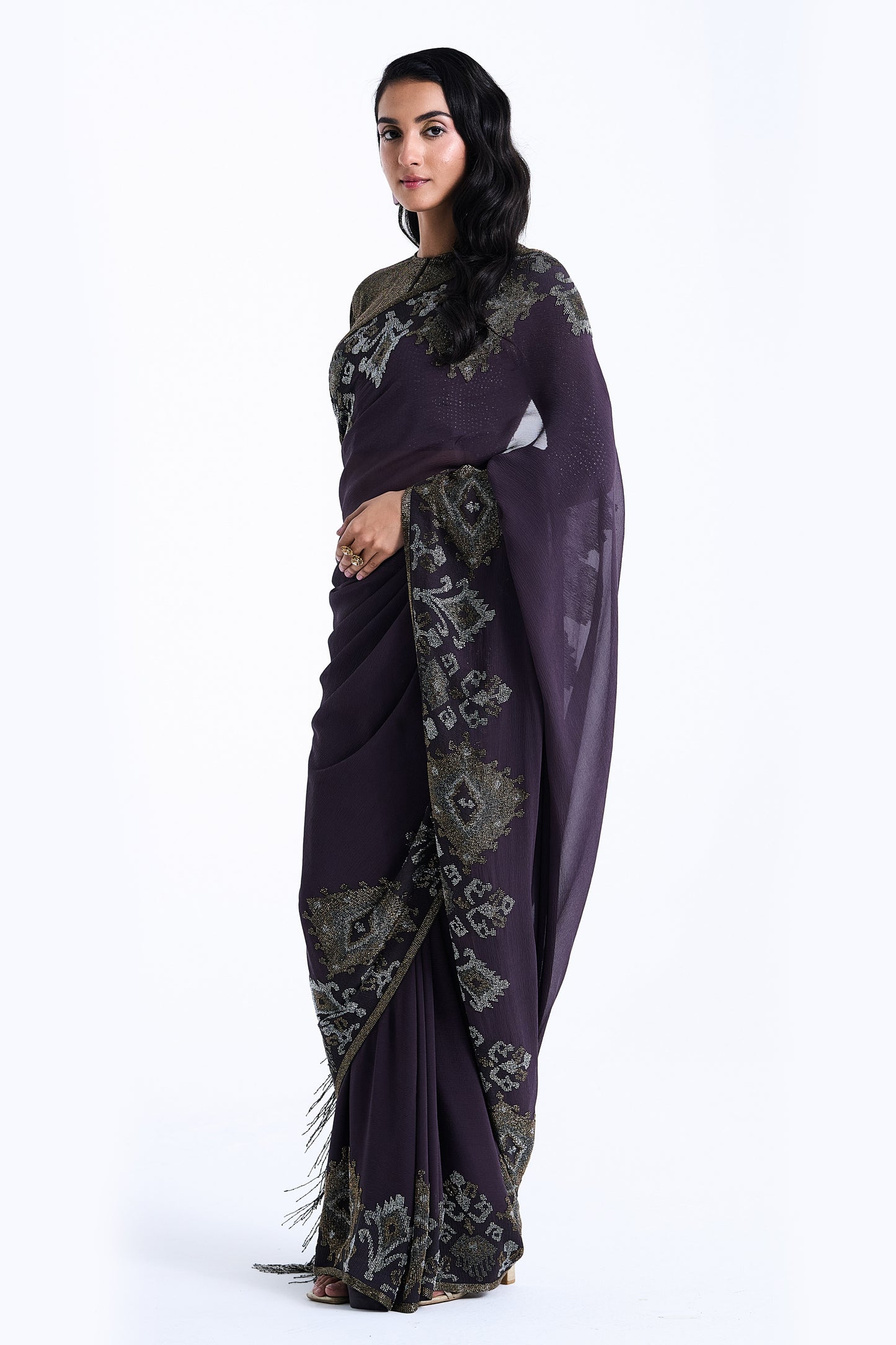 Sari Set in Ikkat Cutdana Pattern