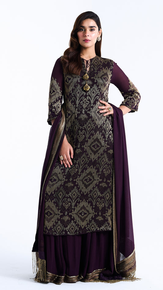 Kurta Set with Ikkat Cutdana Embroidery