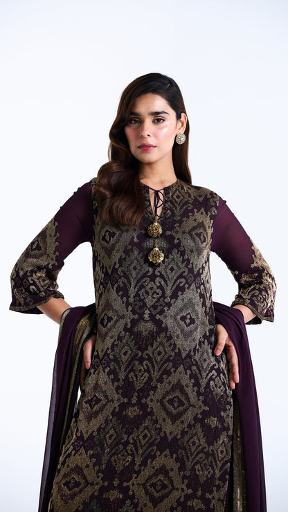 Kurta Set with Ikkat Cutdana Embroidery