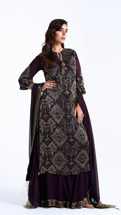 Kurta Set with Ikkat Cutdana Embroidery