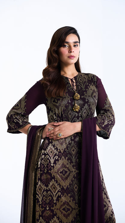 Kurta Set with Ikkat Cutdana Embroidery