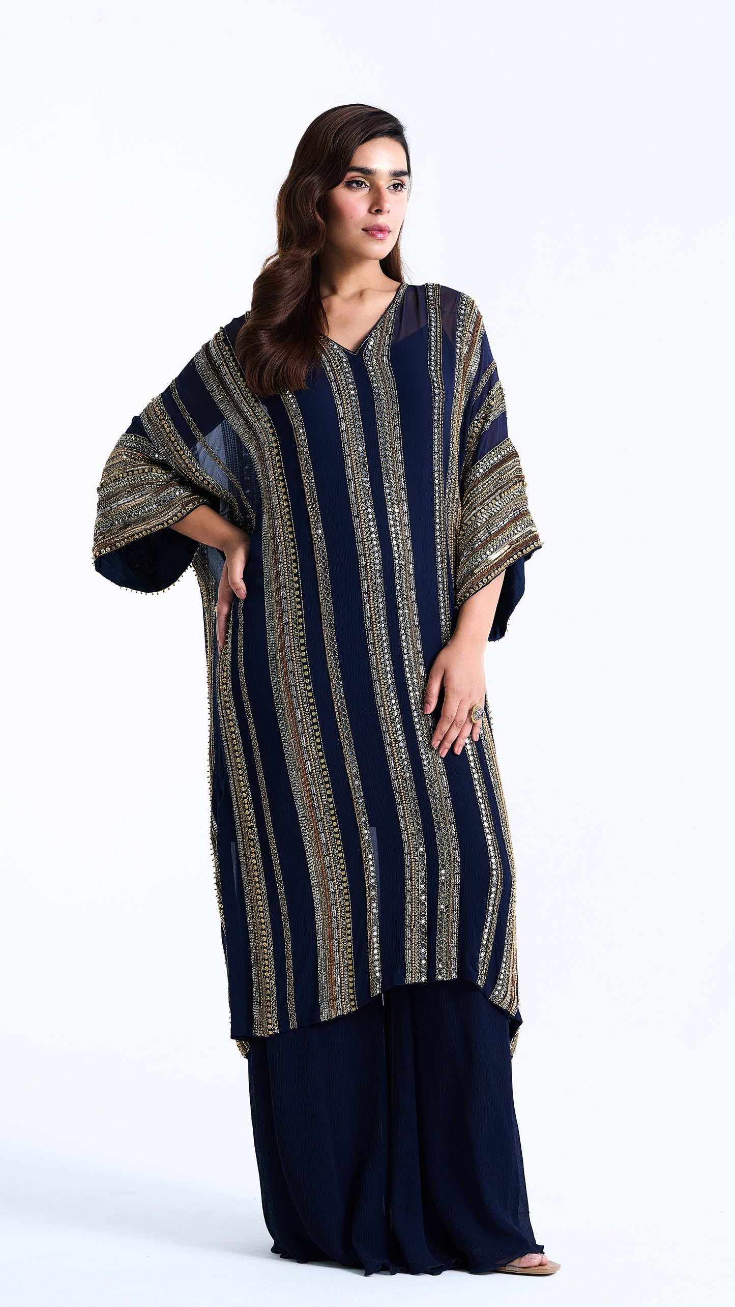 Kaftan Set in Sequin Mirror Loat Embroidery