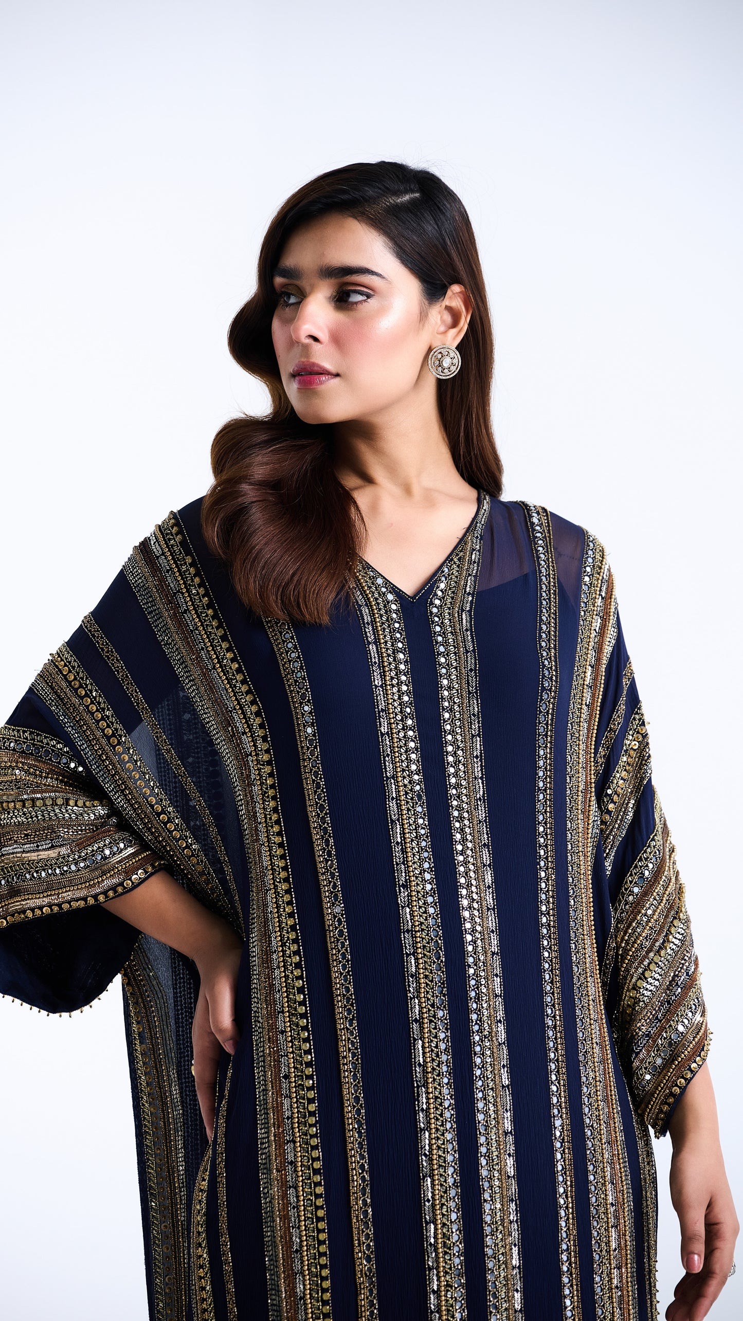 Kaftan Set in Sequin Mirror Loat Embroidery