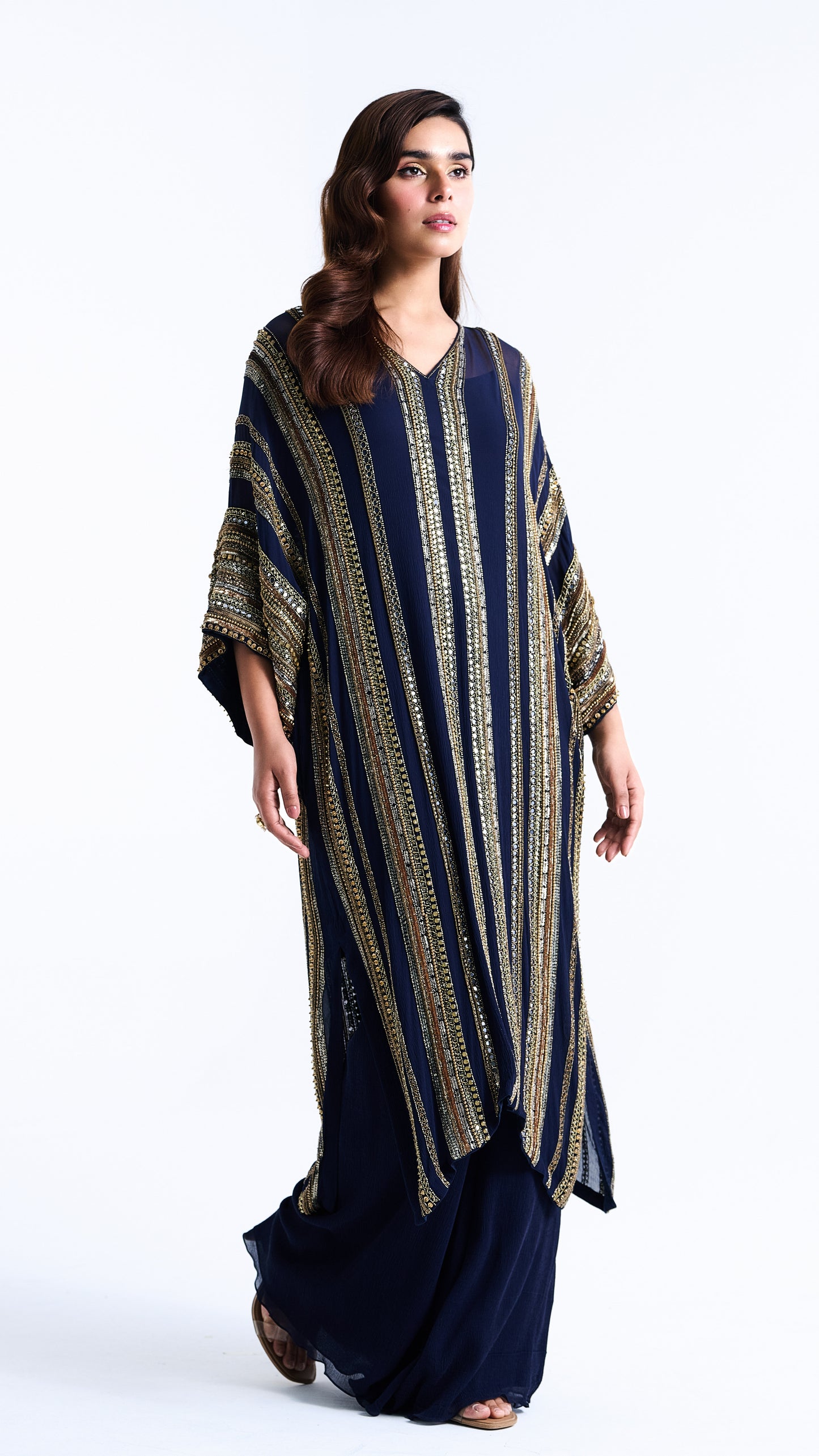 Kaftan Set in Sequin Mirror Loat Embroidery