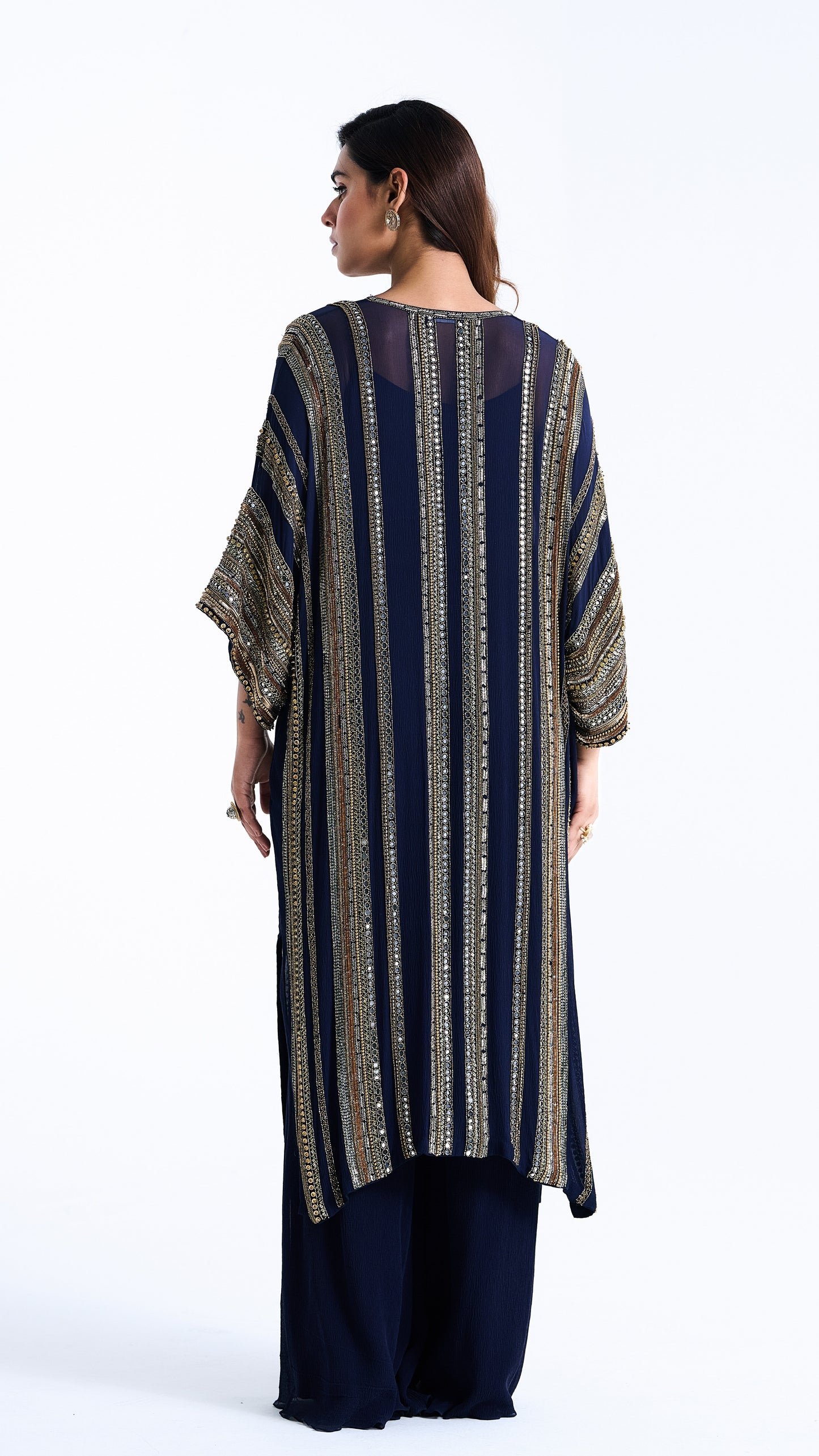 Kaftan Set in Sequin Mirror Loat Embroidery