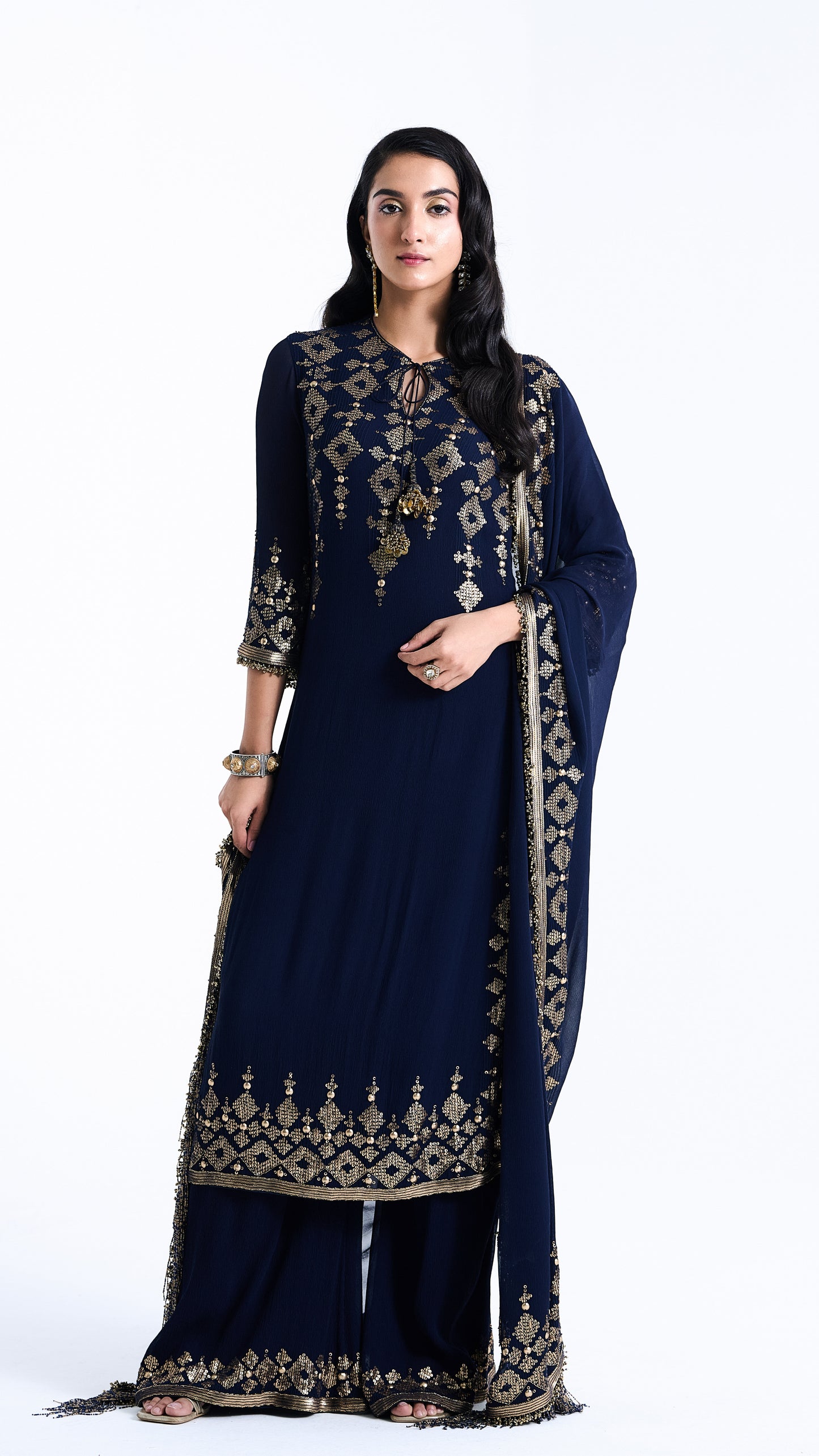 Kurta Set in Sequin Embroidery in Diya Border Design