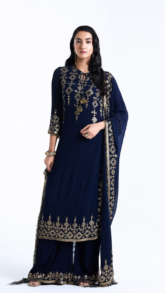 Kurta Set in Sequin Embroidery in Diya Border Design