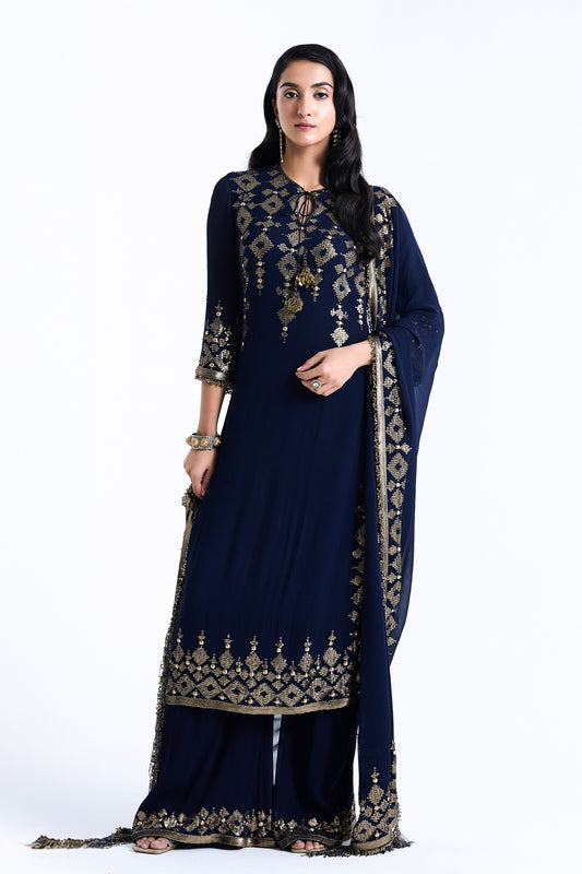 Kurta Set in Sequin Embroidery in Diya Border Design