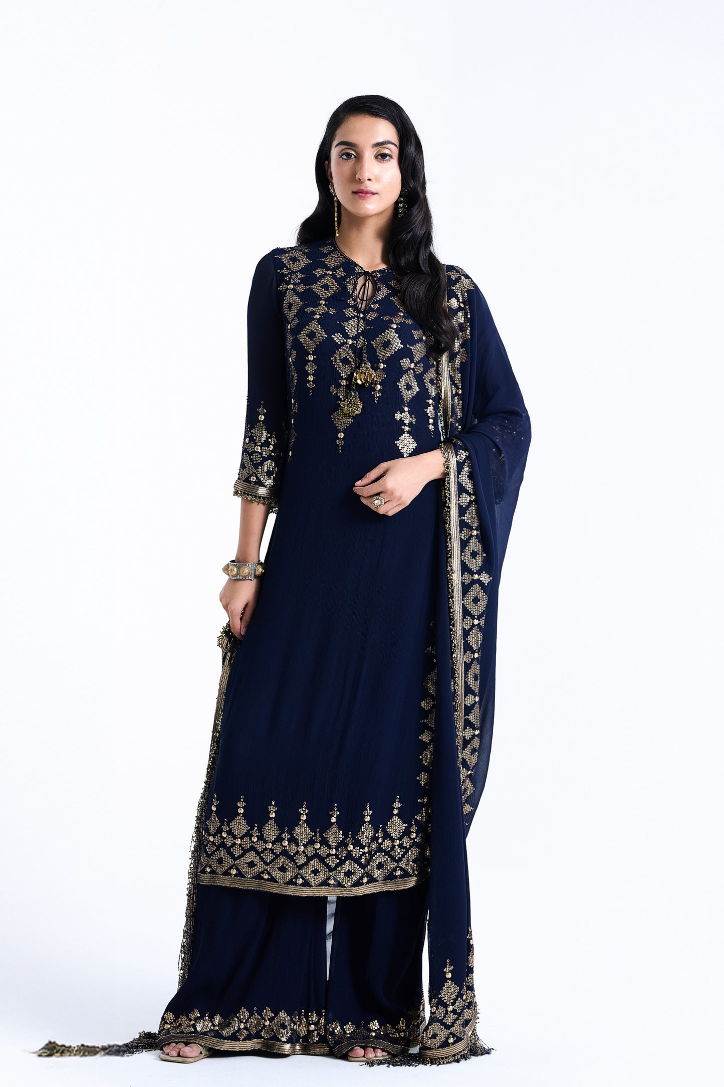 Kurta Set in Sequin Embroidery in Diya Border Design
