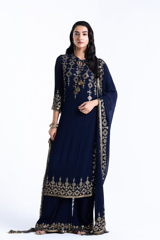 Kurta Set in Sequin Embroidery in Diya Border Design