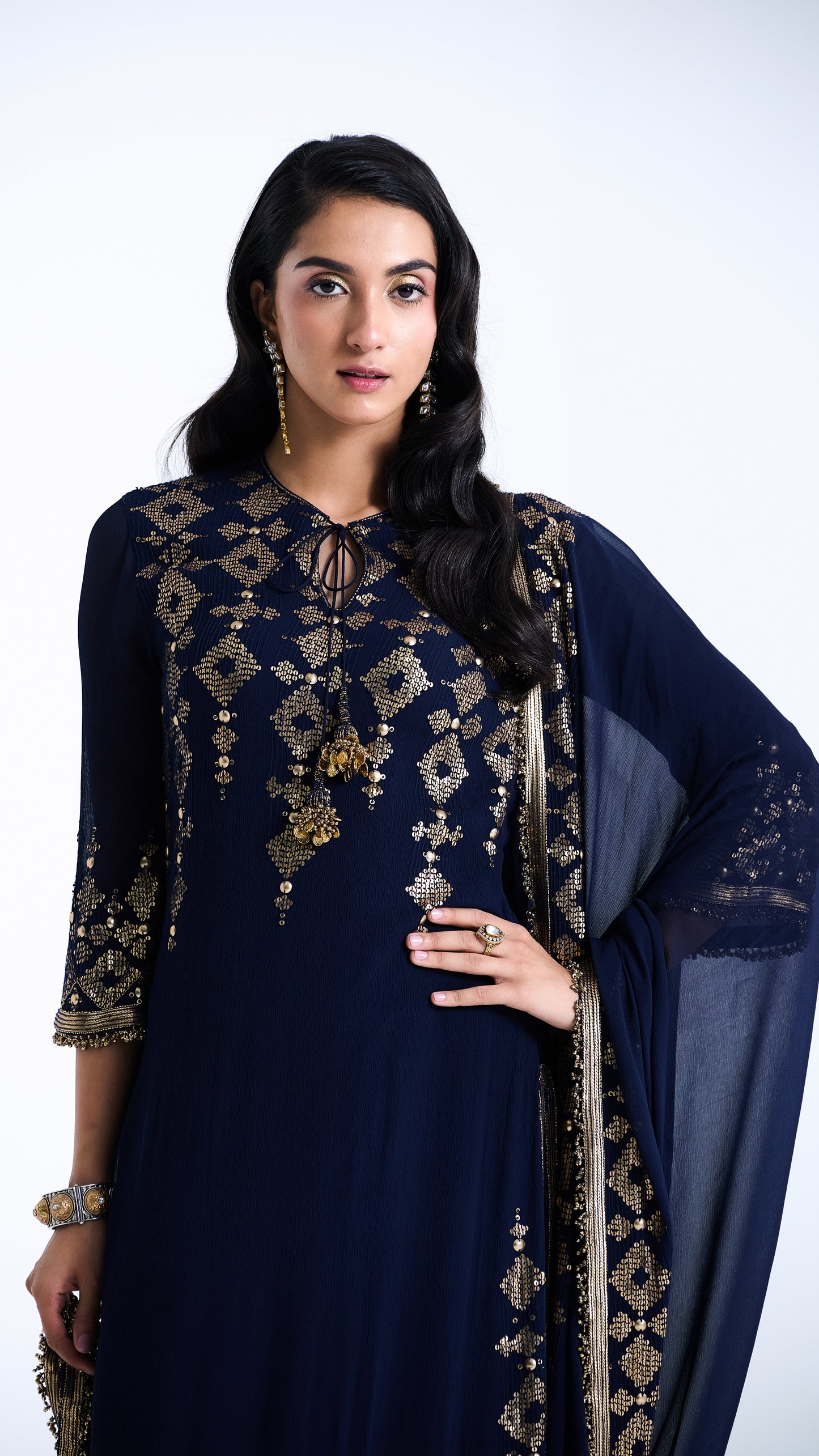 Kurta Set in Sequin Embroidery in Diya Border Design