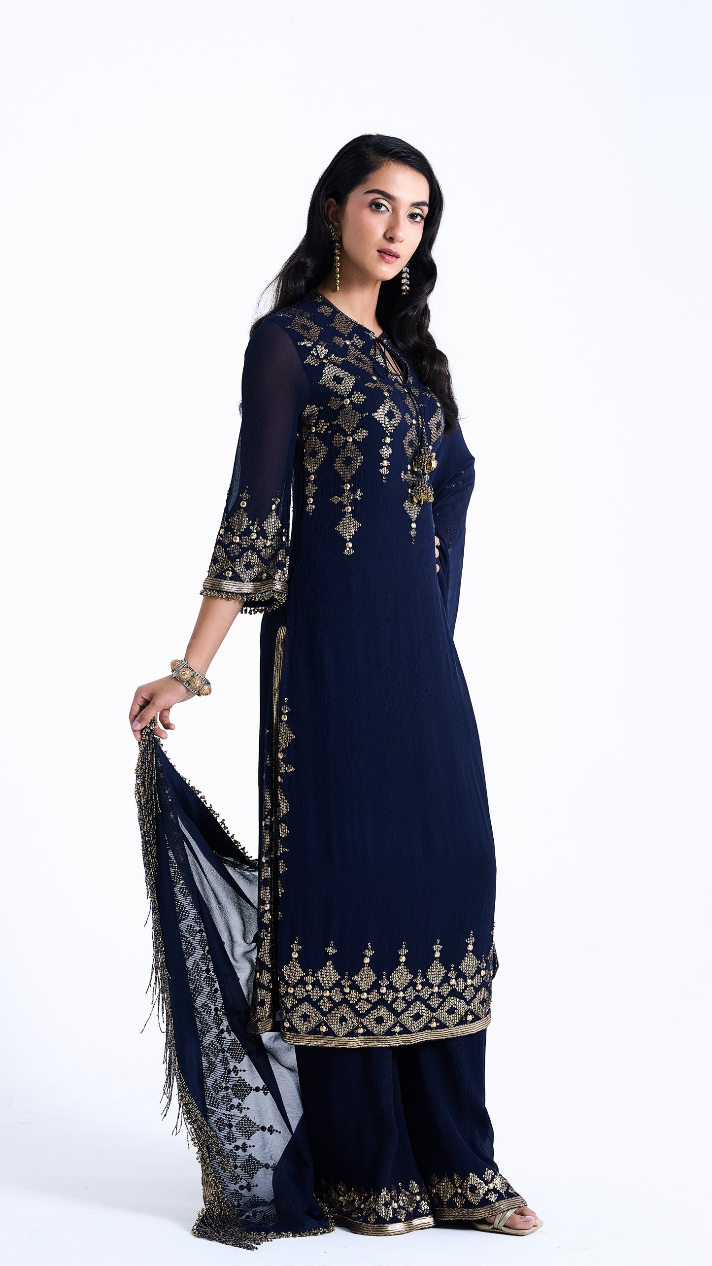 Kurta Set in Sequin Embroidery in Diya Border Design
