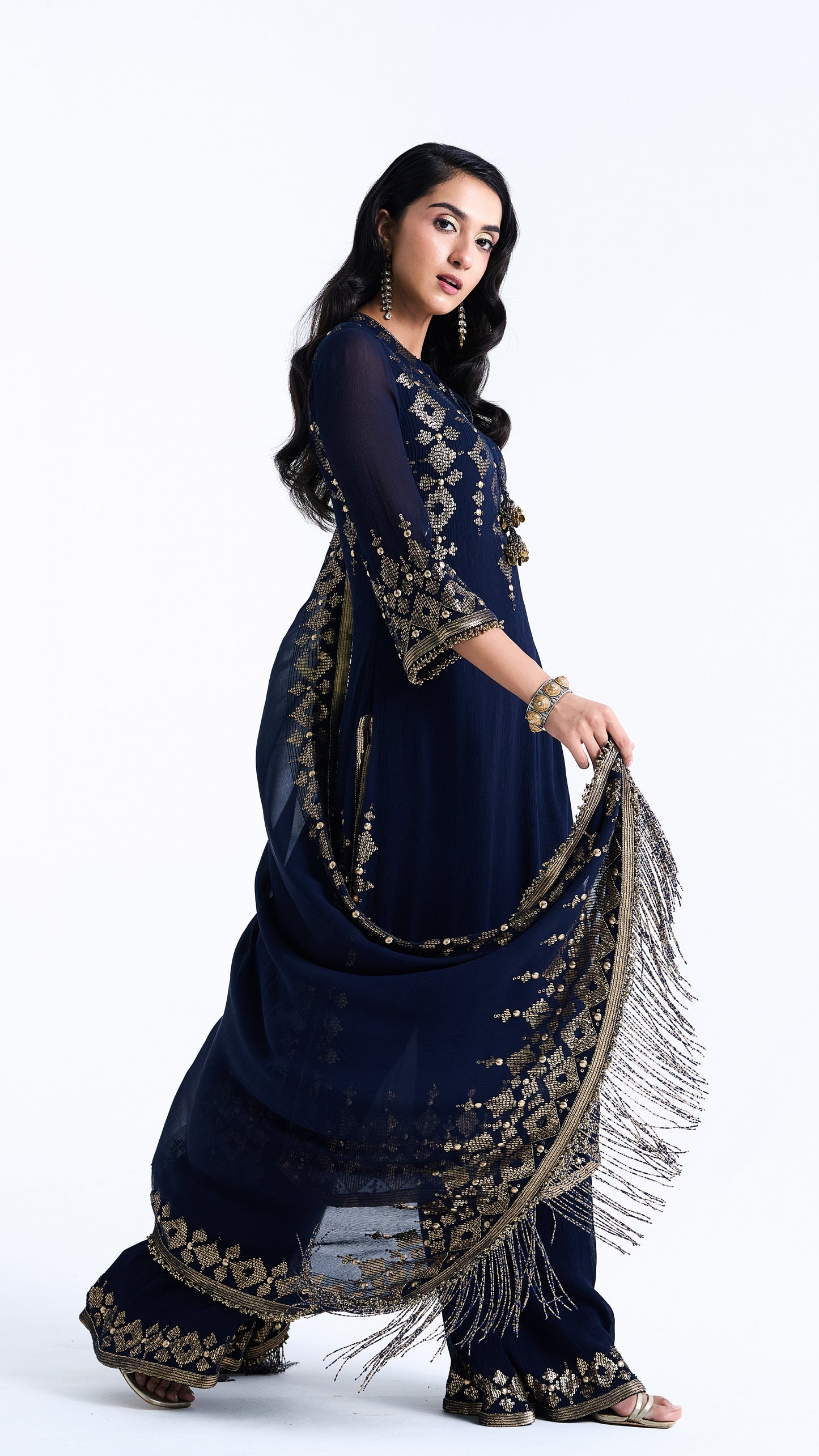 Kurta Set in Sequin Embroidery in Diya Border Design